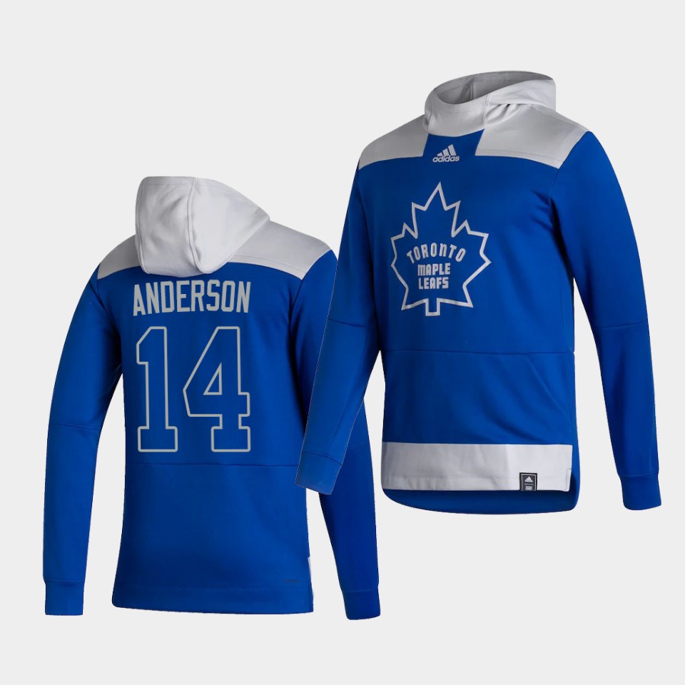 Men Toronto Maple Leafs #14 Anderson Blue NHL 2021 Adidas Pullover Hoodie Jersey